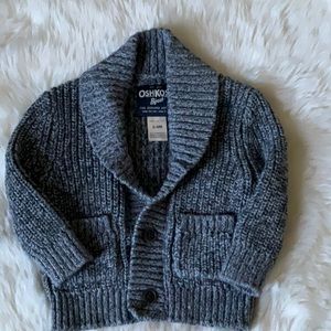 Oshkosh notch-lapel collar black & gray tweed look cardigan with pockets. 3-6m